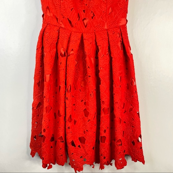 Chichwish Off Shoulder Floral Cutout Lace Skater Dress Mini Silhouette Red Small - Picture 7 of 15